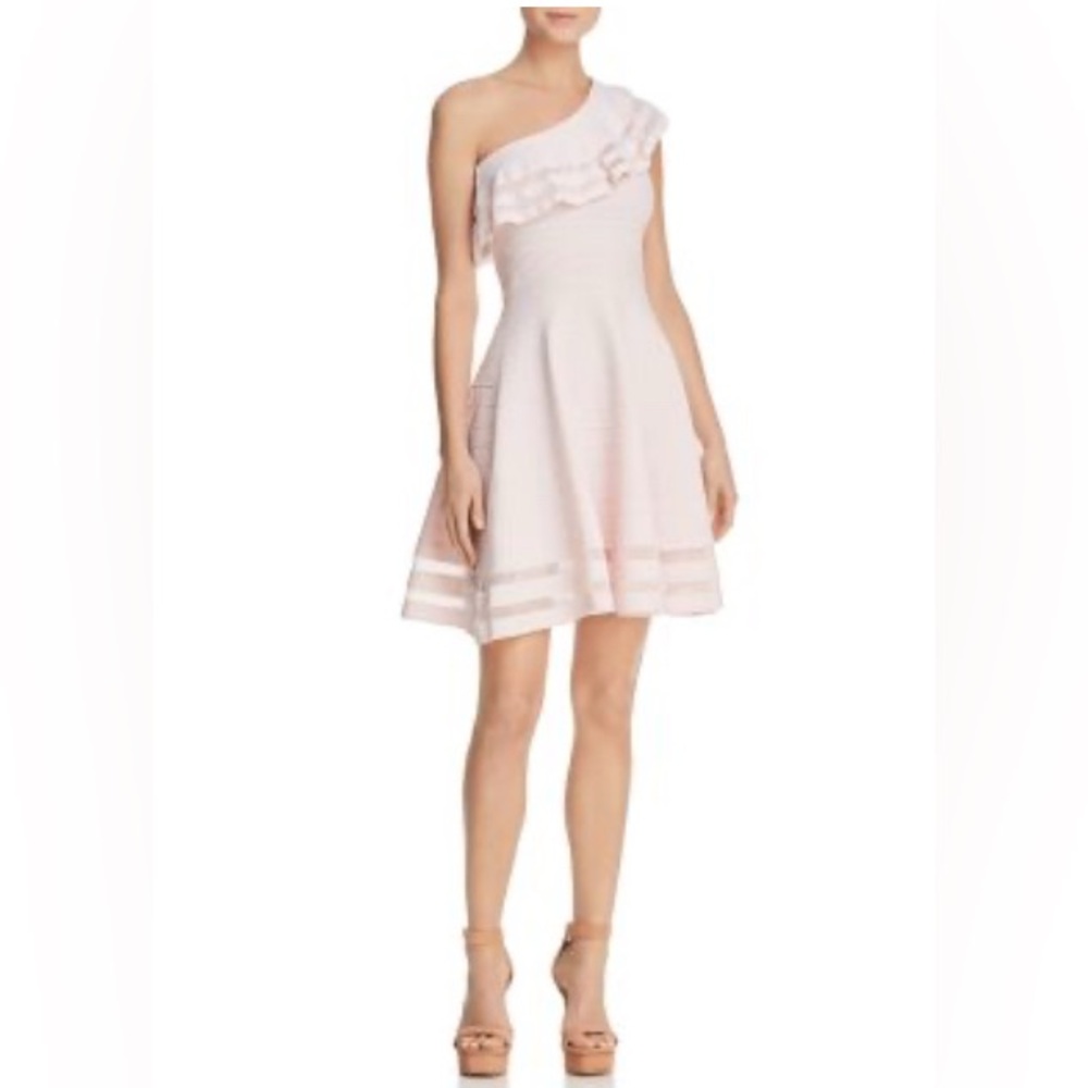 Ted Baker Streena one shoulder Light Pink Knit mini dress Size 14